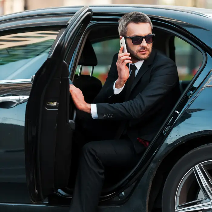 Hourly limo service Boston vehicle parked in downtown